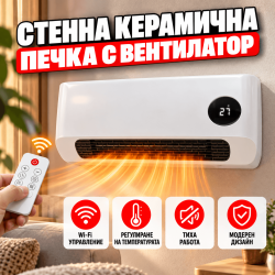 Стенна Керамична Печка 2000W с Вентилатор, Дистанционно и Седмичен Таймер