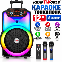 Преносима Караоке Тонколона 12″ 2000 W с LED Осветление и 2 Безжични Микрофона