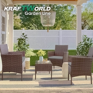 Луксозен Сет Градински Ратанови Мебели – 2 Кресла, Диван и Маса KRAFT WORLD GARDEN