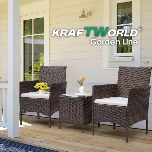 Луксозен Ратанов Комплект 2 Кресла и Маса Kraftworld Garden два стола и маса – UV и водоустойчиви