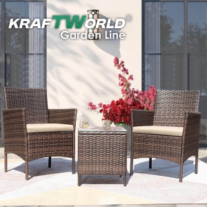Луксозен Ратанов Комплект 2 Кресла и Маса Kraftworld Garden два стола и маса – UV и водоустойчиви