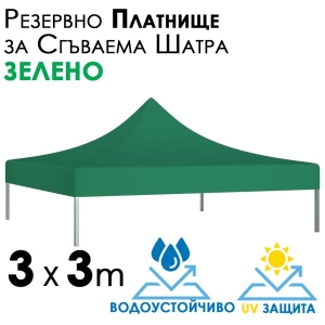 Водоустойчиво и UV Защитено Платнище за Шатра 3×3 – Зелено