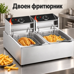Двоен фритюрник 5000 W – две вани с до 6 л олио всяка